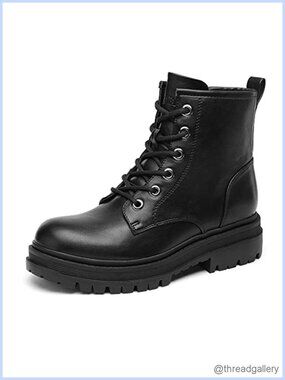 Women's Combat Boots Lace-Up Ankle Boots Faux Leather Side Zip
